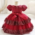 thumbnail image 2 of Gubotare Toddler Flower Girl Dresses for Wedding Girls Tie Back Short Sleeve Ruffle Hem Casual Elegant Dresses (Red,Size 4-5 Years), 2 of 6