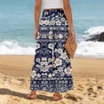 thumbnail image 5 of Women Summer Beach Vacation Pants High Waisted Wide Leg Pants Printed Loose Flowy Casual Palazzo Lounge Trousers Navy M, 5 of 5