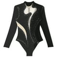 thumbnail image 5 of YONGHS Womens Shiny Rhinestone Long Sleeve Ballet Dance Leotards Gymnastics Bodysuit Top Black L, 5 of 7