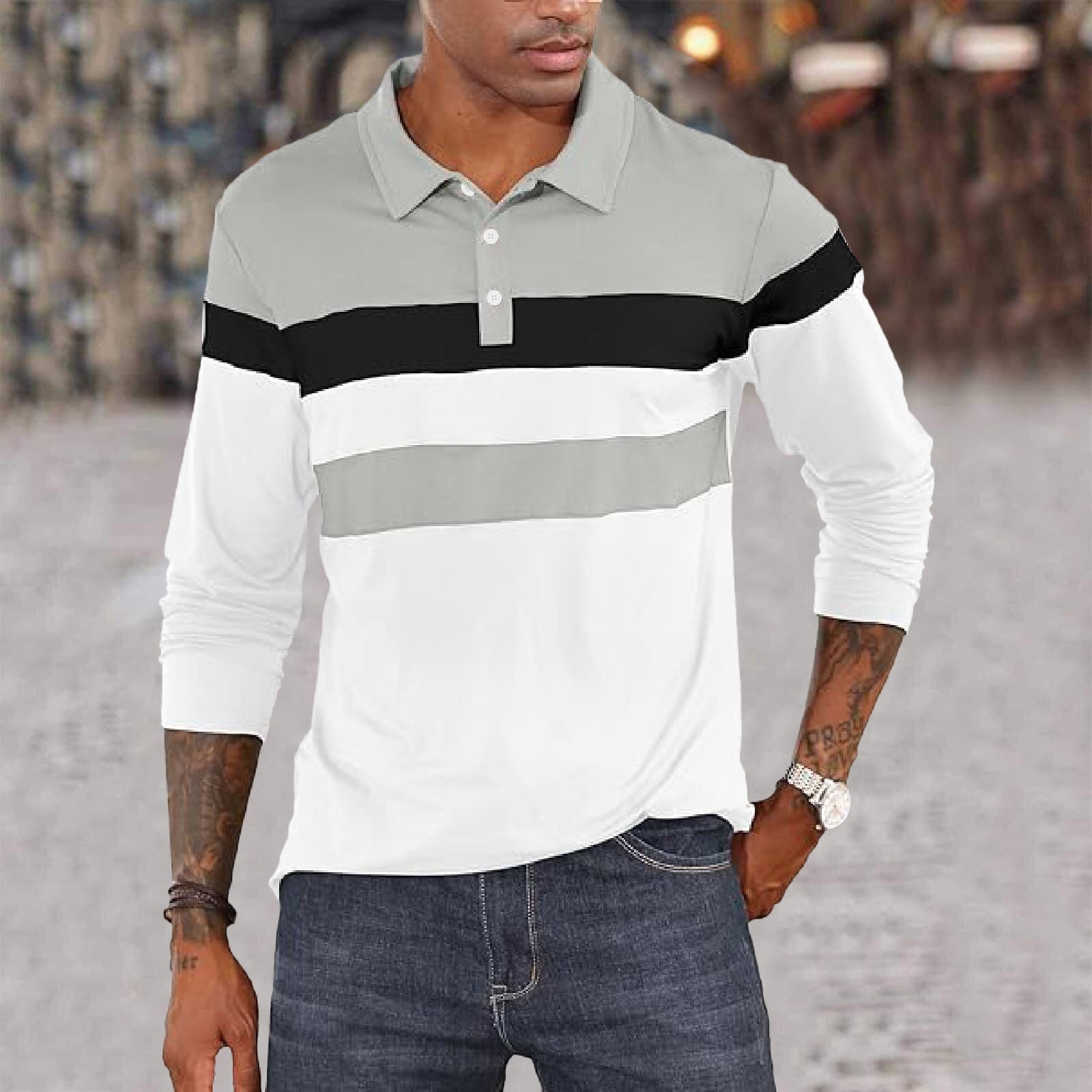 PEASKJP Men s Modern Fit Polo Shirt Quick Dry Gym Long Sleeves Moisture Wicking Shirts White L