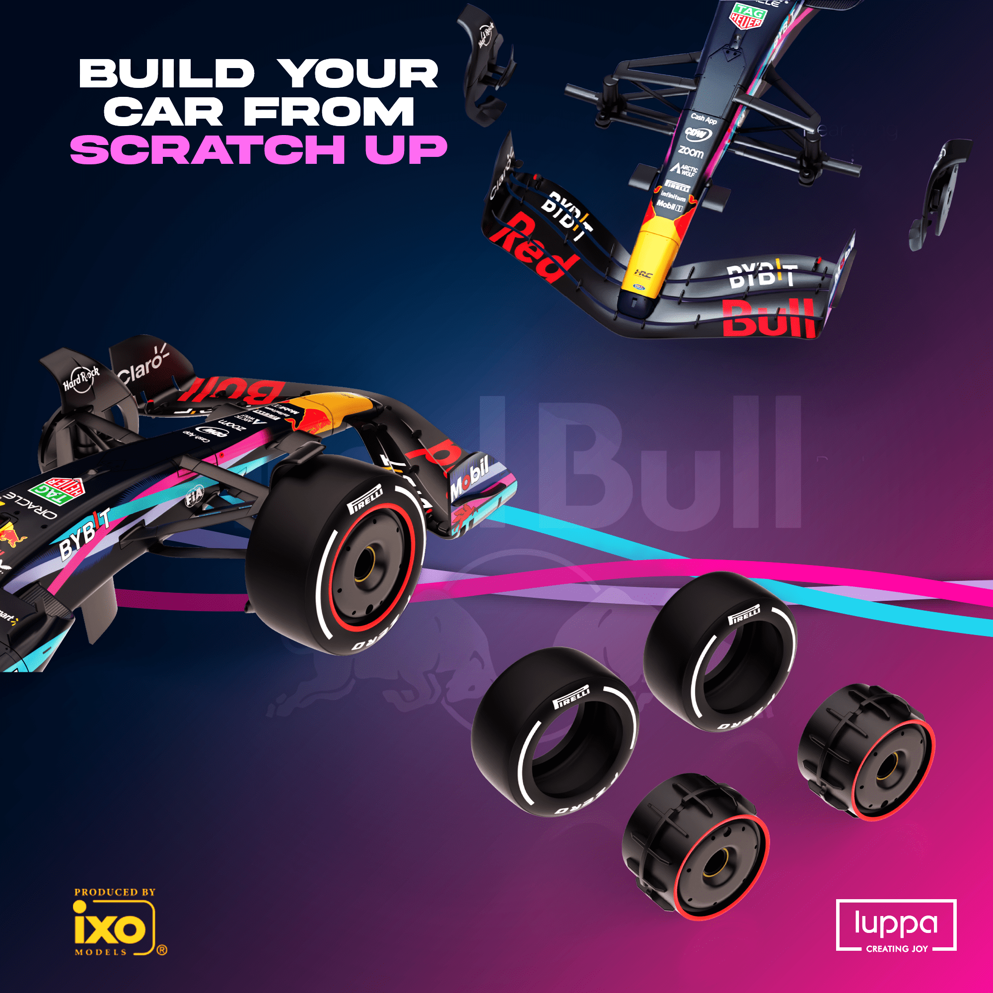 Formula 1 Miami GP RB19 Model Kit - 1:18 Scale Racing F1 RB19 Model Inspired by Checo Pérez & Max Verstappen Building kit, Collectible diecast, 140 Pieces