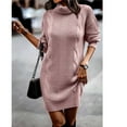 thumbnail image 5 of Lilgiuy Women Casual Solid Pullover Long Sleeve Round-Neck Sweater Dress Pink Fall Dresses for 2022 Spring Winter, 5 of 5