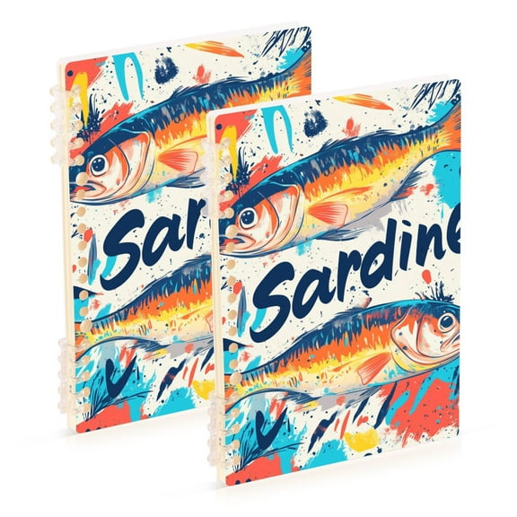 FORMRS 1-Subject Spiral Notebook 8" x 5" College Ruled 60 Refillable Sheet, 2 Pack, Yellow Sardines Pattern