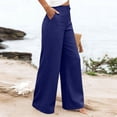 thumbnail image 7 of Linen Pants Women Summer Flowy Drawstring High Waisted Wide Leg Boho Palazzo Pants with Pockets, L, 7 of 7