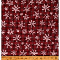Cotton Red Plaid Snowflakes Snow Christmas Holiday Winter Seasonal Red Cotton Fabric Print by the Yard (GAIL-CD1466-RED)