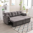 thumbnail image 4 of BISHE L Shaped Sectional Sofa with Pullout Bed, 81 Inch Convertible Sleeper with Reversible Chaise & Storage Seats, 2 in 1 Pull Out Couch with Side Pockets for Living Room, Apartment, Dark Gray, 4 of 7