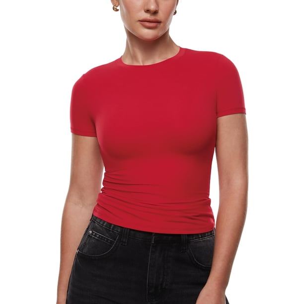 Camisa de Mujer INLYRIC Doble Capa Ajustada Roja Talla Grande