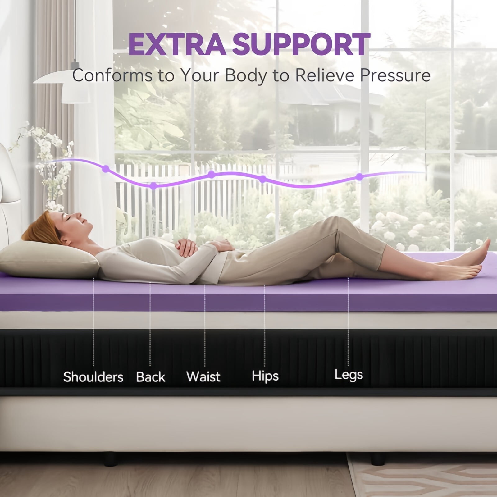 Kelno Queen Size Mattress Topper 2IN Cooling Gel Memory Foam Ventilated Breathable Bed Topper for Pressure Relief, Purple