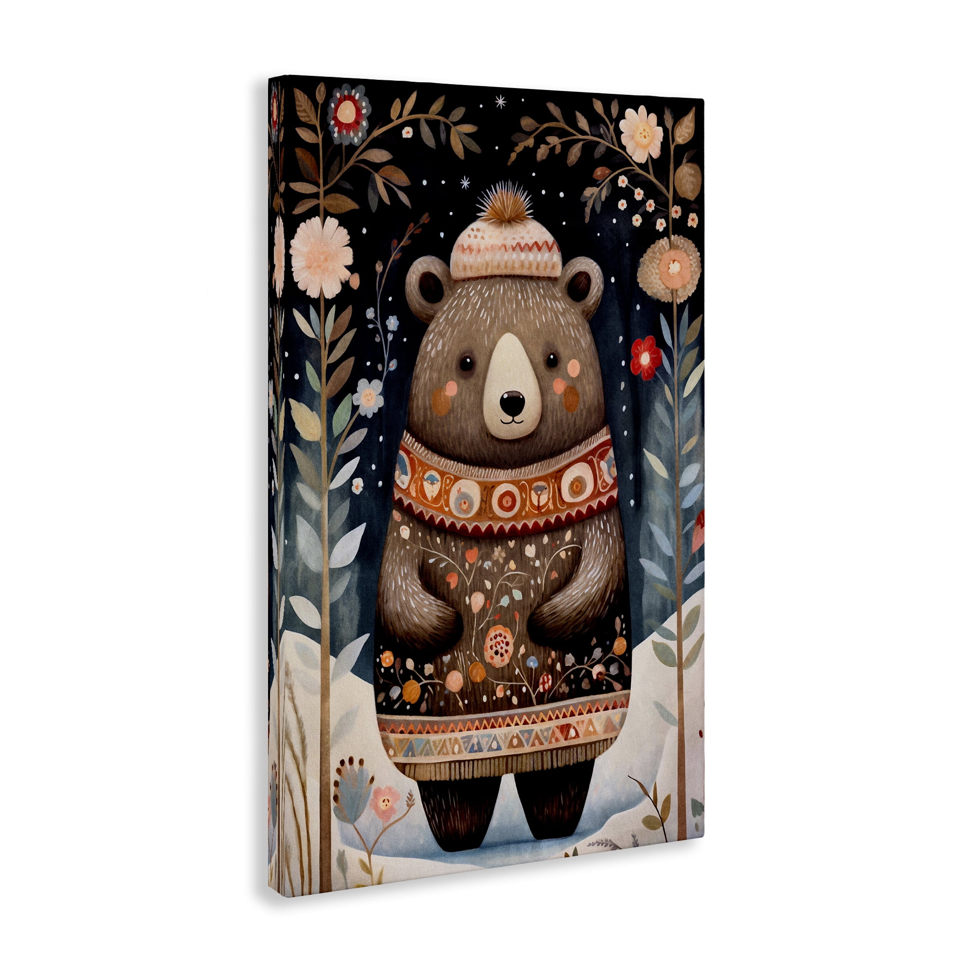 Stupell Industries Winter Woodland Bear Animals & Insects Painting Gallery Wrapped Canvas Art Print Wall Art, 30 x 45