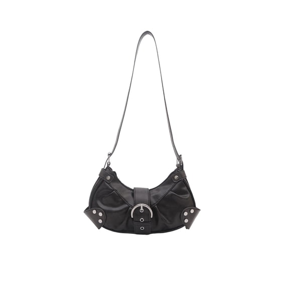 Btomtd Retro Style Crossbody Bags for Women, Relaxed PU Leather Buckle Handbag, Pleated Underarm Shoulder Purse for Daily Commuting, Black
