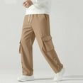 thumbnail image 3 of Havenre Men Wide Leg Sweatpants Drawstring High Waist Baggy Cargo Pants Casual Button Side Slit Running Athletic Jogger Trousers with Pockets Khaki XL, 3 of 6