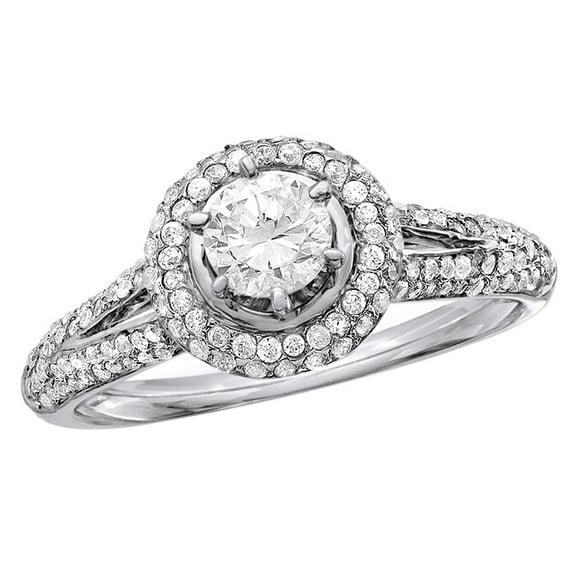 AFFY White Natural Diamond Split Shank Frame Engagement Ring in 10k White Gold By