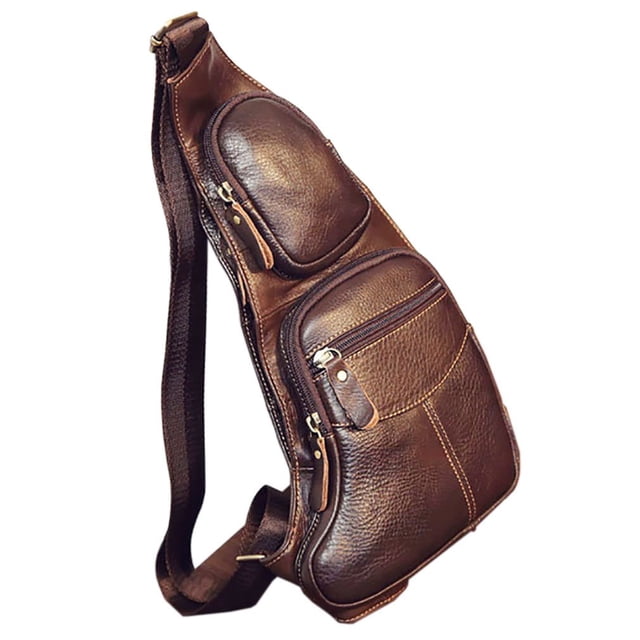 Mochila tipo bandolera Hebetag de piel para hombre y mujer color café