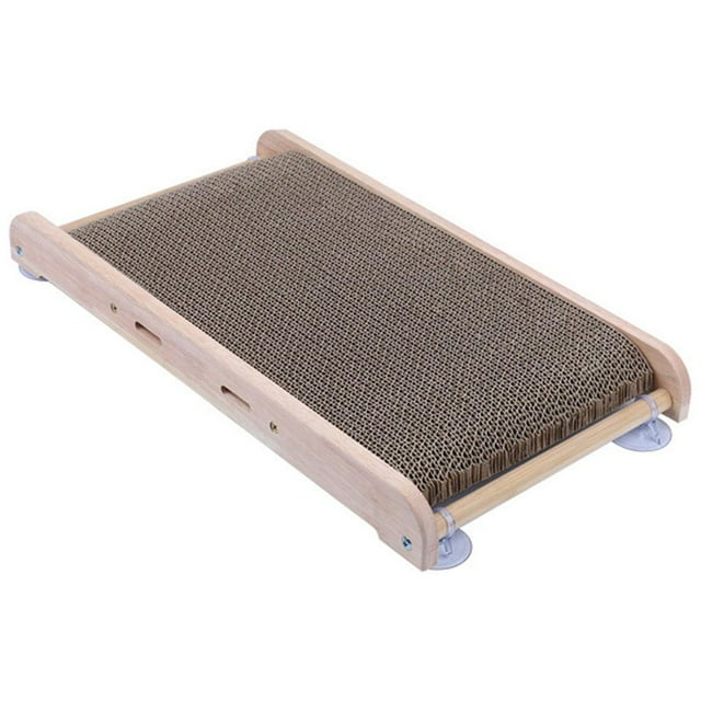 Yinanstore Cat Solid Wood Scratcher Post/Ramp, Corrugated Cardboard Kitty Scratching Pad Lounge Relaxing Bed with Suction Cups, Furniture