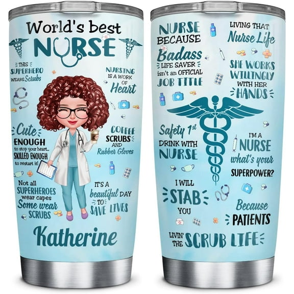 Personalized Nurse Tumbler Nurse Gifts For Women Worlds Best Nurses Cup Tumblers 20oz Nursing Coffee Travel Mug Birthday Christmas Nurses Week Gift For Nurse Medical Students