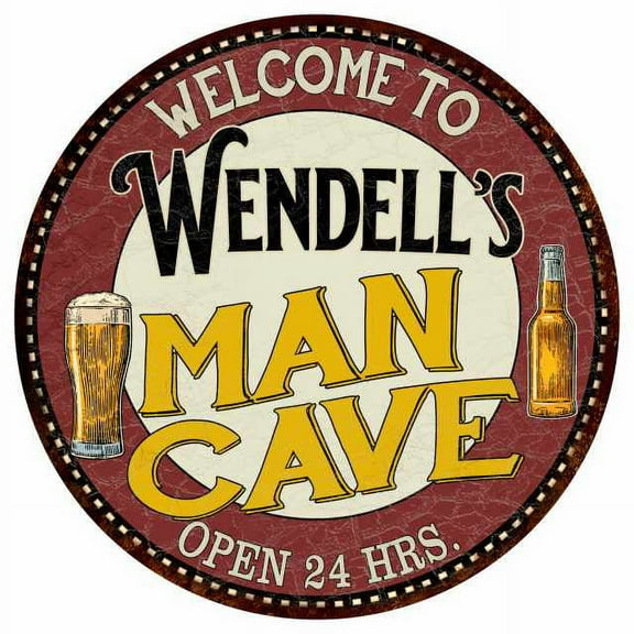 Wendell's Man Cave 14" Round Metal Sign Kitchen Bar Wall Decor 100140035451