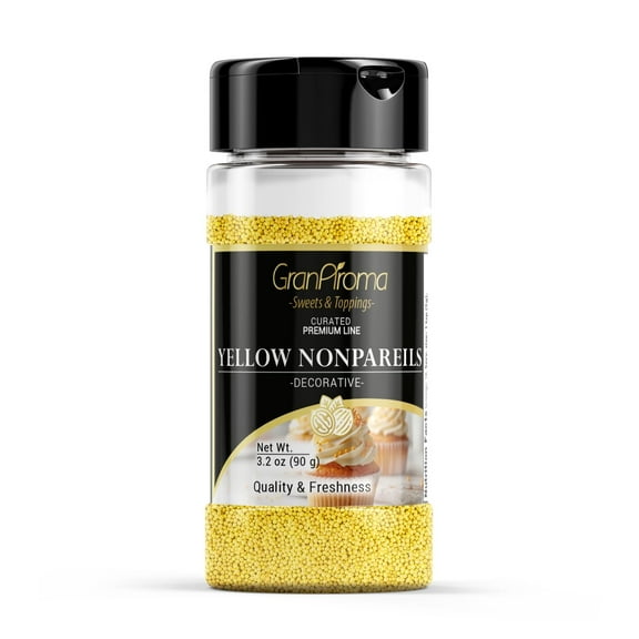 GranAroma Yellow Nonpareils, Decorative Sprinkles, Cakes & Cookies, Bakery Staple 3.2 Ounce