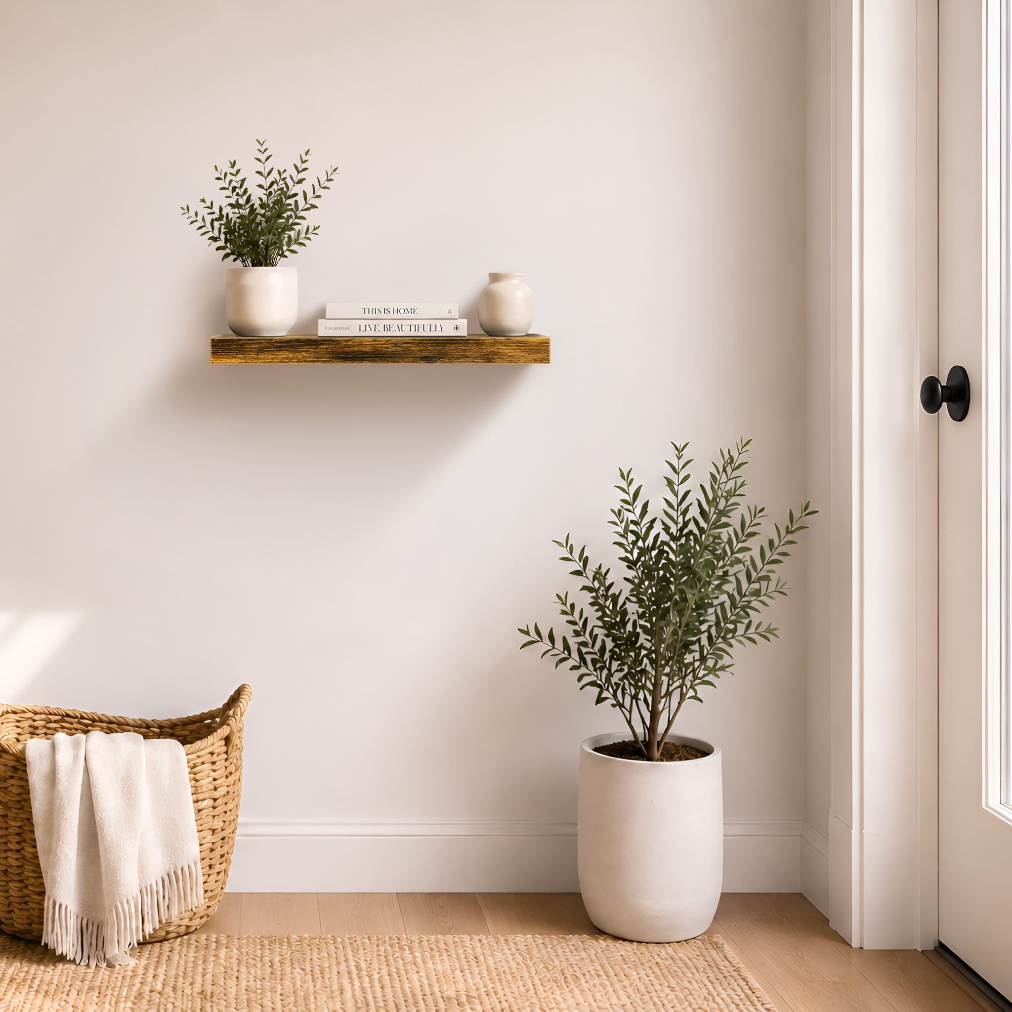 Sorbus 16.25" Floating Wall Shelf, Brown, Invisible Brackets, Bathroom, Bedroom & Home Decor