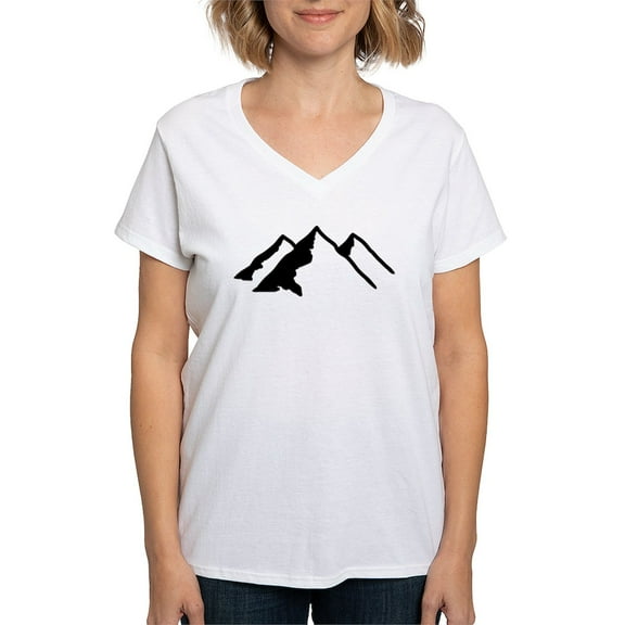 CafePress - Mountains Women's V Neck T Shirt - Womens Cotton V-Neck T-shirt