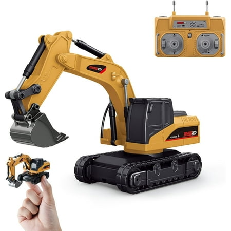 BRRRRT 1/64 Mini Remote Control Excavator, 2.4Ghz Remote Control Construction Vehicles with Metal Shovel, RC Excavator Birthday Gifts for Boys and Girls Age 3+