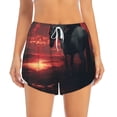 thumbnail image 2 of Easygdp Lone Rider Under Red Sky for Women's Athletic Shorts - High-Waist, Quick-Dry Workout Shorts with Pockets, Ideal for Running, Yoga, and Training-Small, 2 of 7