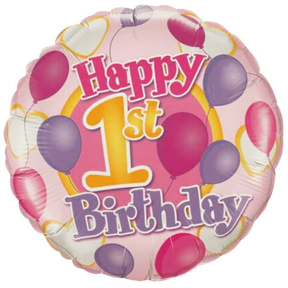 18 inch Happy 1st Birthday Pinks Foil Mylar Balloon - Party Supplies Decorations