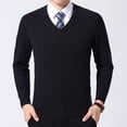 thumbnail image 1 of Suéter acolchado con cuello en V para hombre de mediana edad de otoño e invierno, color sólido, para usar en el exterior, camisa de base de punto interior, 1 of 6