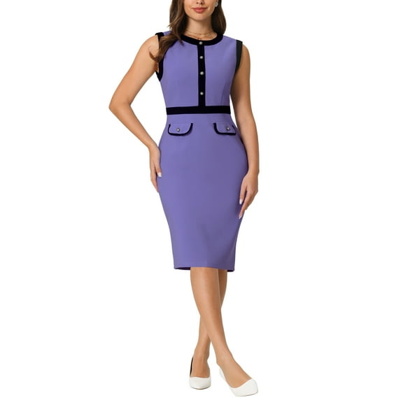 INSPIRE CHIC Women's Sheath Dresses Office Sleeveless Contrast Color Pencil Dress