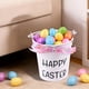 thumbnail image 5 of Cesta de Pascua pequeña de metal con huevos, espuma de hierro, asa portátil, almacenamiento de huevos Lazo estampado rosa, 5 of 7