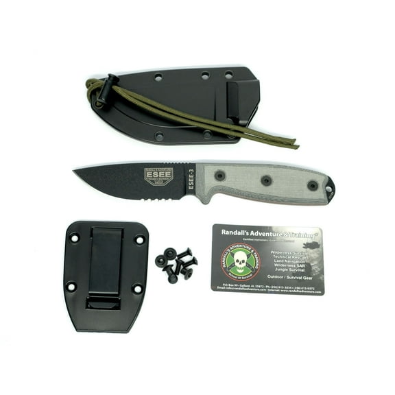 ESEE 3SM-B Fixed Blade Knife Serrated Black 1095 Carbon Steel & Gray G10 Knives