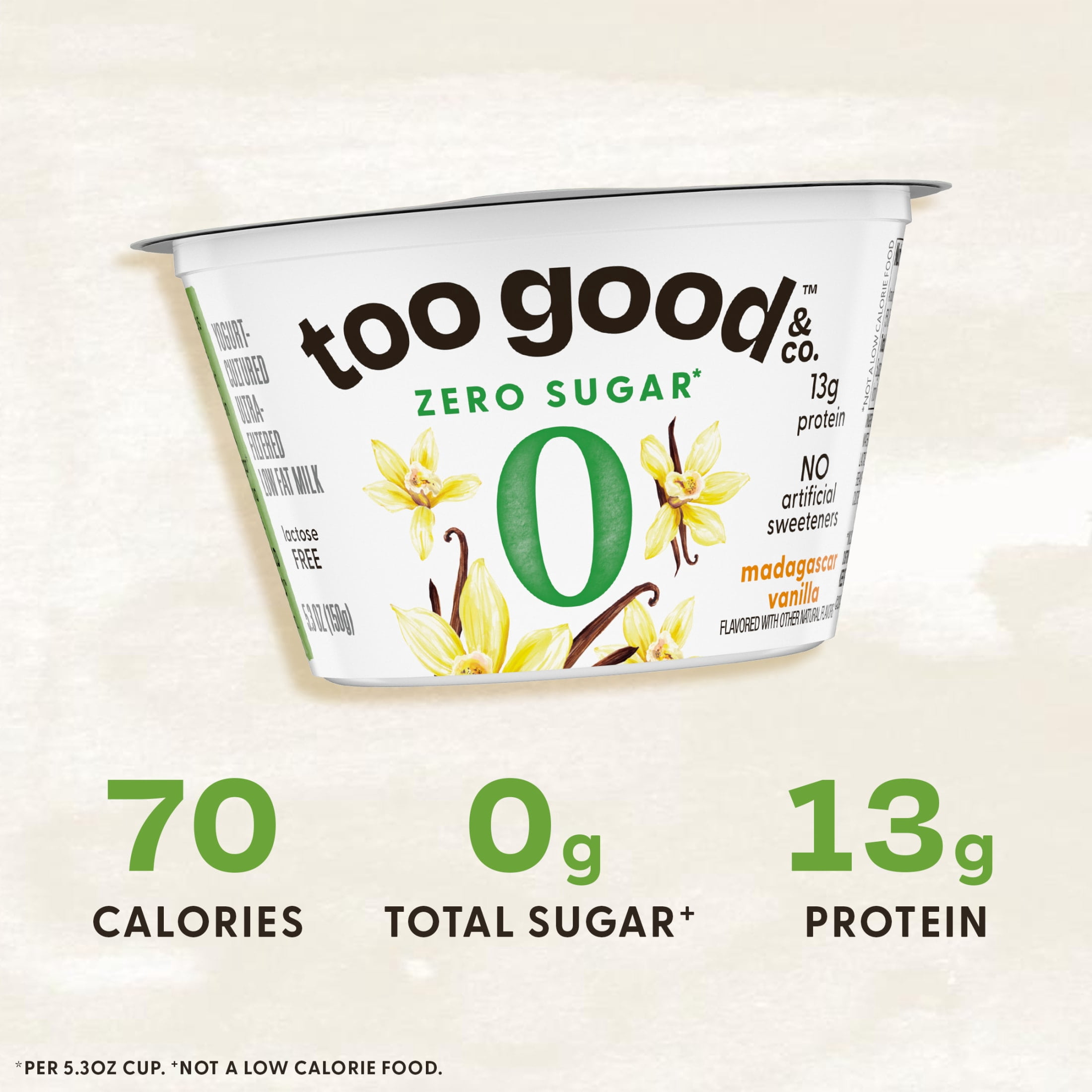 Too Good & Co. Zero Sugar Vanilla Yogurt-Cultured Ultra-Filtered Low Fat Milk Product Cup, 5.3 OZ