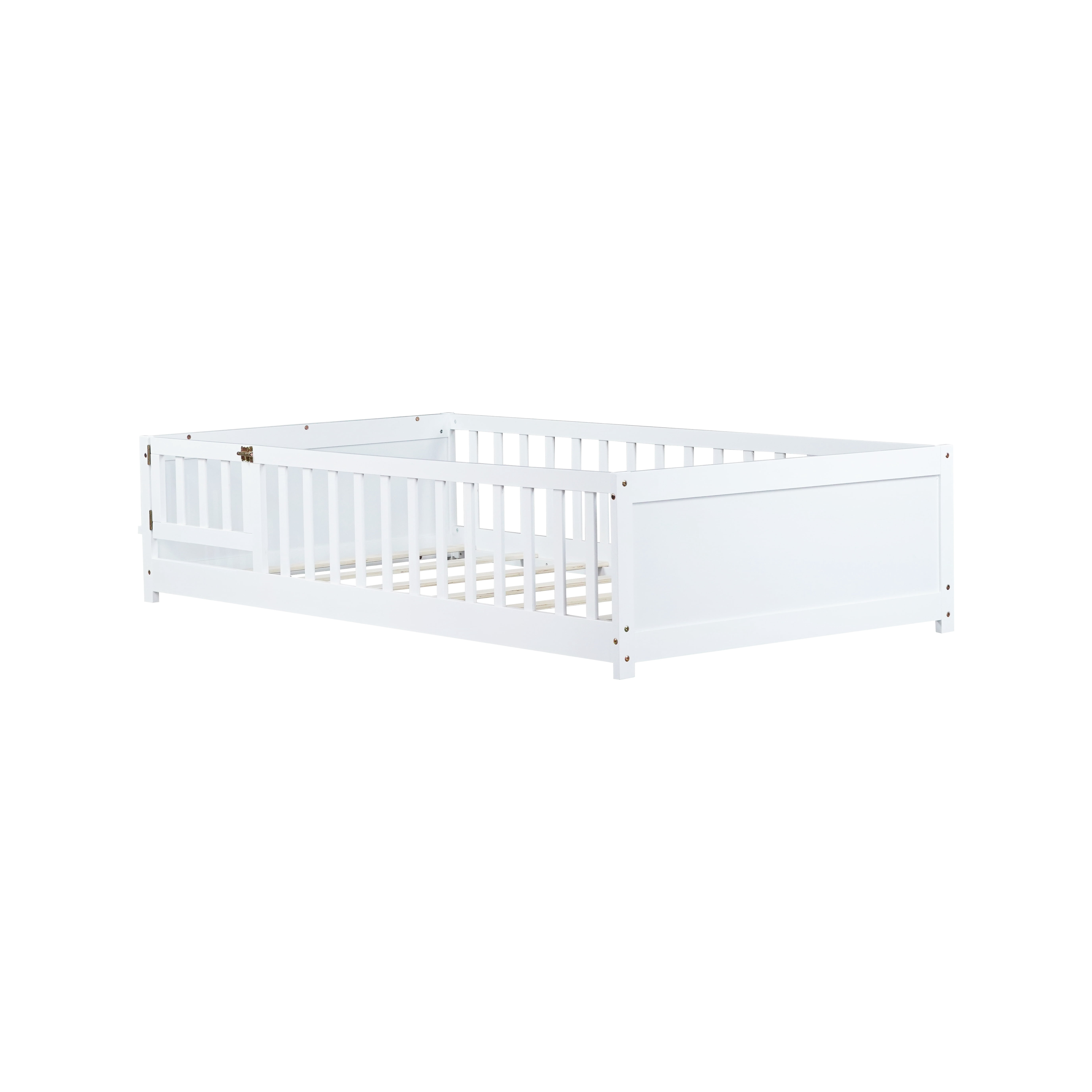 Alvantor Montessori Floor Bed Twin Size with Door for Kids, Toddler Wooden Platform Bed White