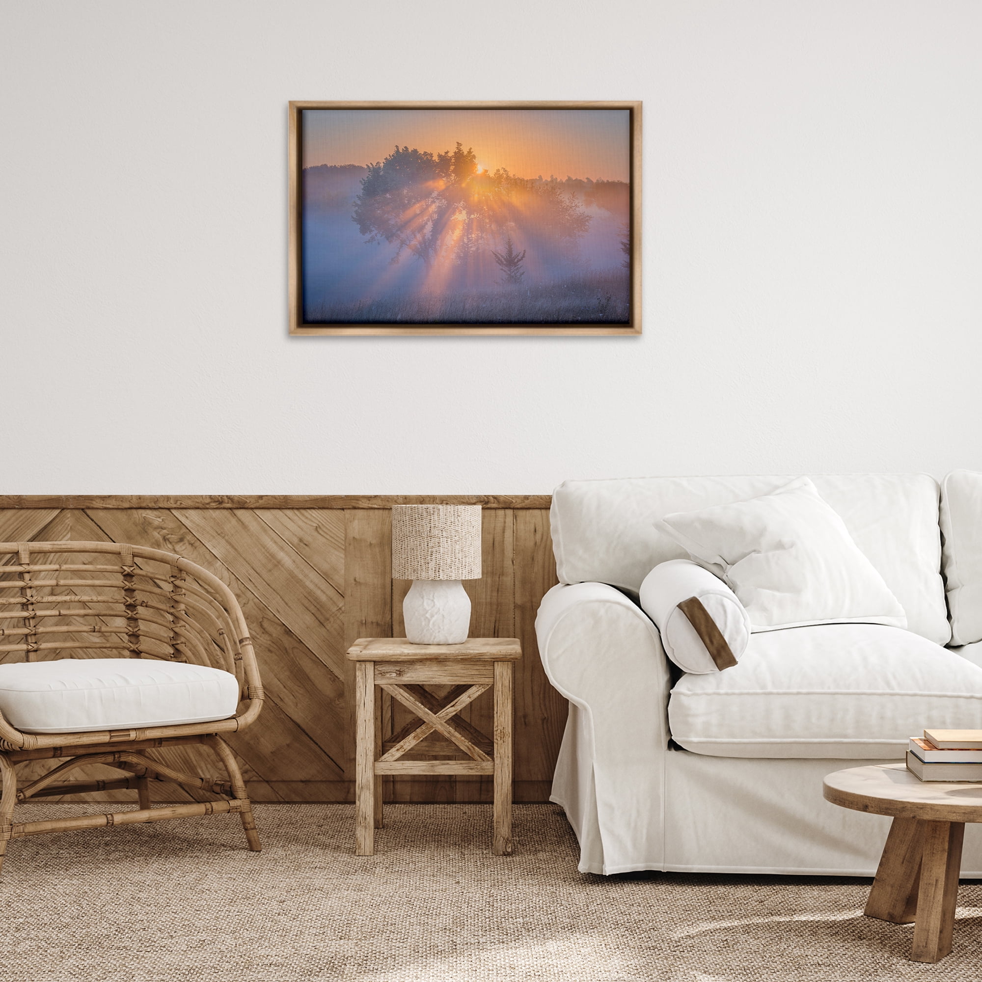 Stupell Industries Sun Rays Peeking Landscape Landscape & Nature Photography Brown Floater Framed Canvas Art Print Wall Art, 31 x 21