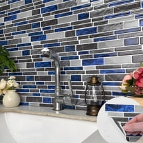 10 Piece Blue and Gray Marbling Tiles Stickers 4.72 x 9.69inch DIY Decor 3D Wall Decals Self Adhesive Waterproof Peel and Stick Backsplash