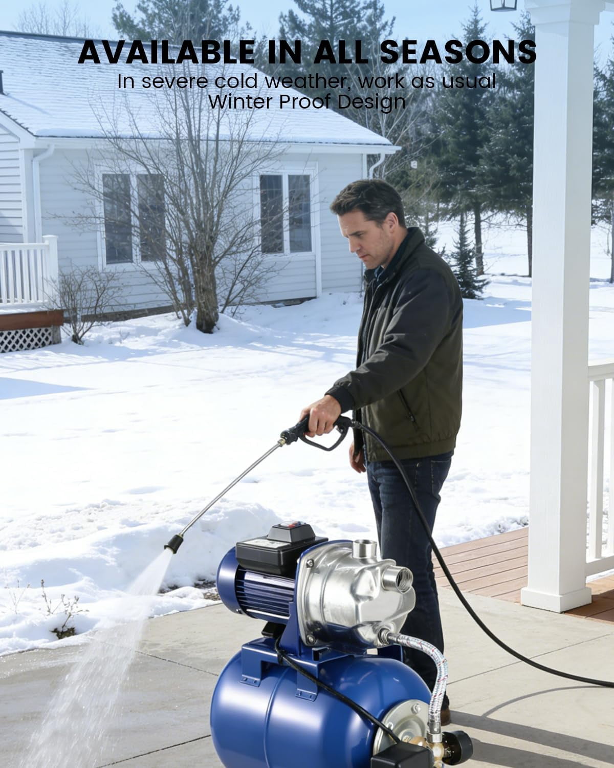 QinaQin Shallow Well Pump with Pressure Tank,Powerful 1.6HP 1320GPH High Flow,164ft Max Head,Stainless Steel Construction,Auto Pressure Switch for Home Farm ,Blue