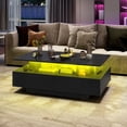 thumbnail image 1 of DEXTRUS Black Gloss LED Coffee Table with 4 Sliding Storage Drawer, Center Table with Adjustable Light, for Living Room, 1 of 9