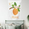 thumbnail image 4 of Peach Tapestry, Alphabet Learning Themed Cartoon with P is for Peach Text and Fruit, Wall Hanging for Bedroom Living Room Dorm Decor, 40W X 60L Inches, Apricot Olive Green White, by Ambesonne, 4 of 5