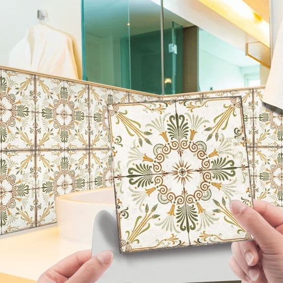 10 PCS Peel and Stick Floor Tile, 6"x6" Vinyl Moroccan Style Floor Tiles, Removable and Waterproof Flooring Tiles for Renters, Stick on Floor Tiles for Bathroom, Kitchen, Staircase