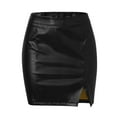 thumbnail image 6 of XIAONU Mini Leather Skirt For Women Side Slit Glossy Skirts Trendy Punk Party Streetwear Skirt, 6 of 9