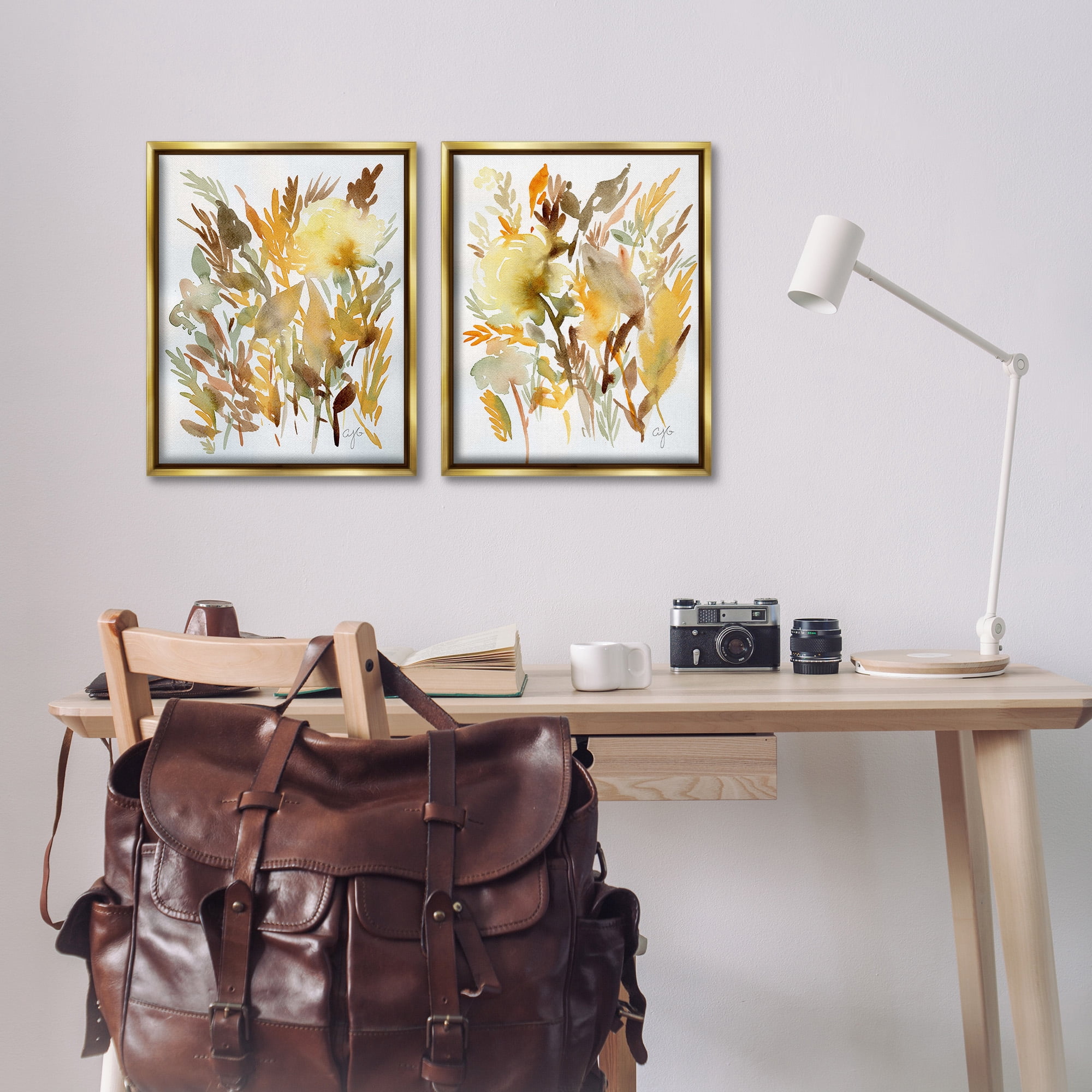 Stupell Industries Country Wheat Abstraction Botanical & Floral Painting Gold Floater Framed Canvas Art Print Wall Art, 17 x 21, Set of 2