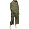 thumbnail image 1 of Blusa de manga larga sólida con cuello redondo para mujer a la moda de 2 piezas + conjuntos de pantalones sueltos Wmkox8yi  bvn897, 1 of 9