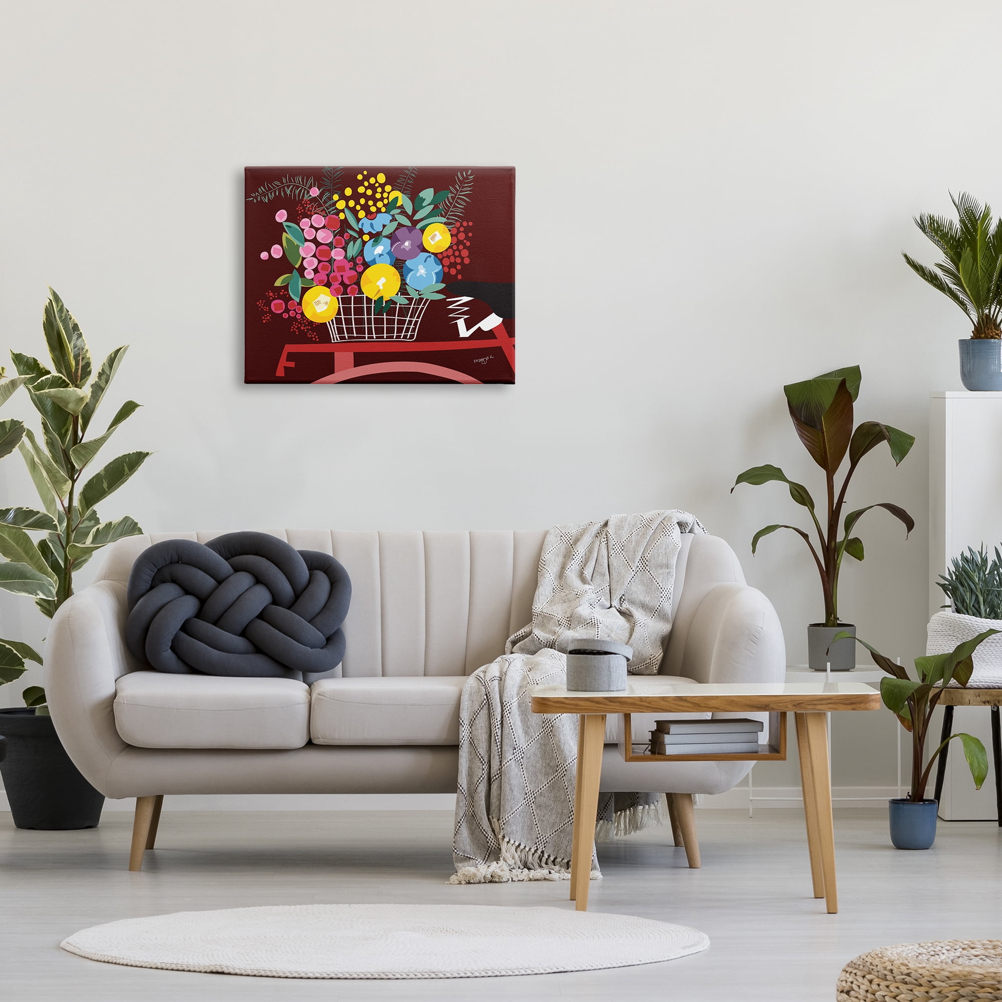 Stupell Industries Modern Flower Basket Botanical & Floral Painting Gallery Wrapped Canvas Art Print Wall Art, 30 x 24