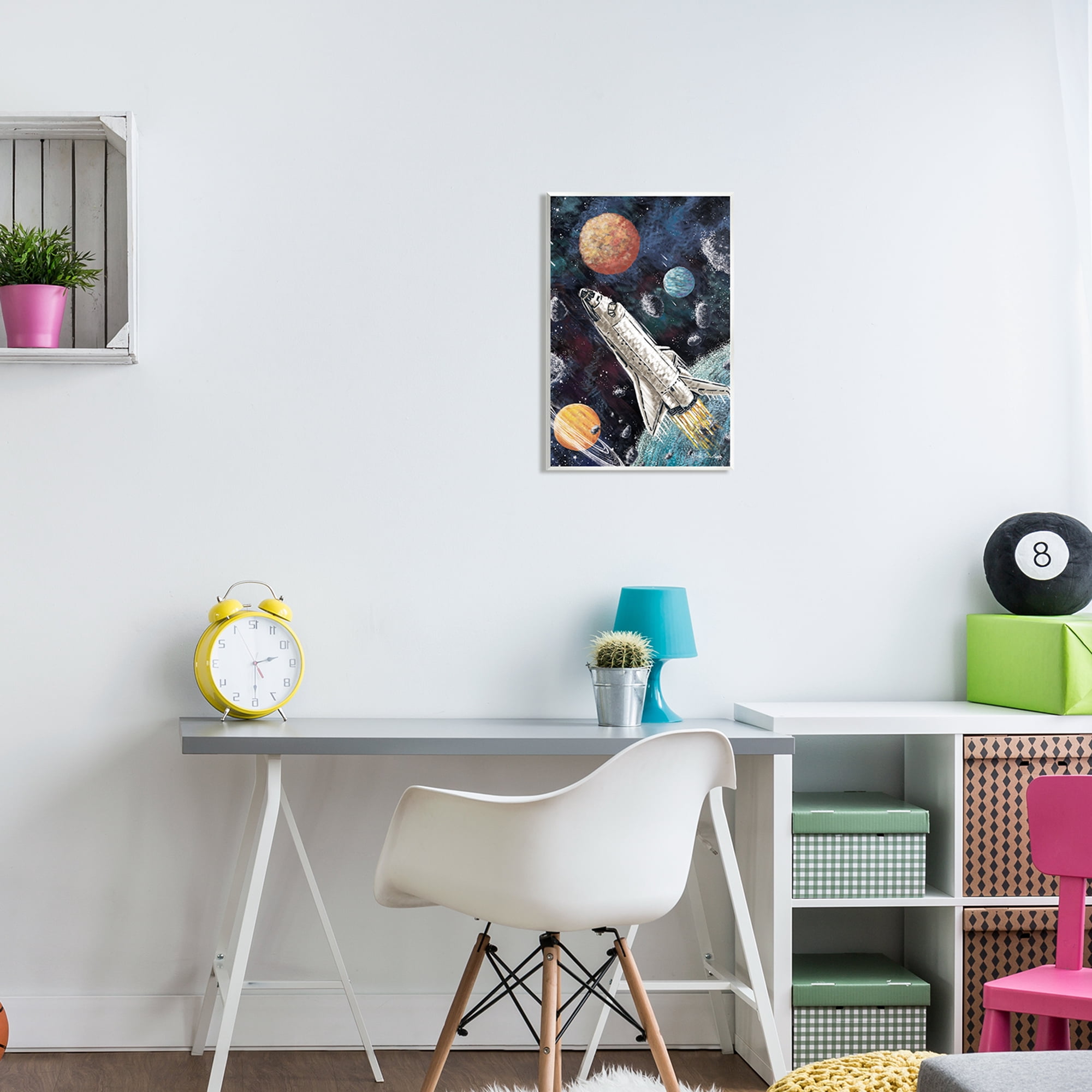 Stupell Industries Spaceship in Outer Space Novelty Painting Unframed Art Print Wall Art, 13 x 19