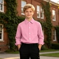 thumbnail image 2 of FYDUU Teens Boys Shirts Solid Color Long Sleeve Dress Shirts Kids Lapel Button Down Tops Formal School Uniform Shirt Back To School Wear 9-10 Years, 2 of 7