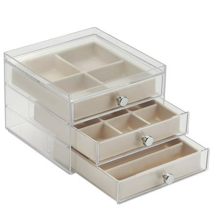 Ivory Jewelry Box Value InterDesign Fashion Jewelry Organizer Box for Rings, Earrings, Bracelets, Necklaces, 3-Drawer, Clear/Ivory ()