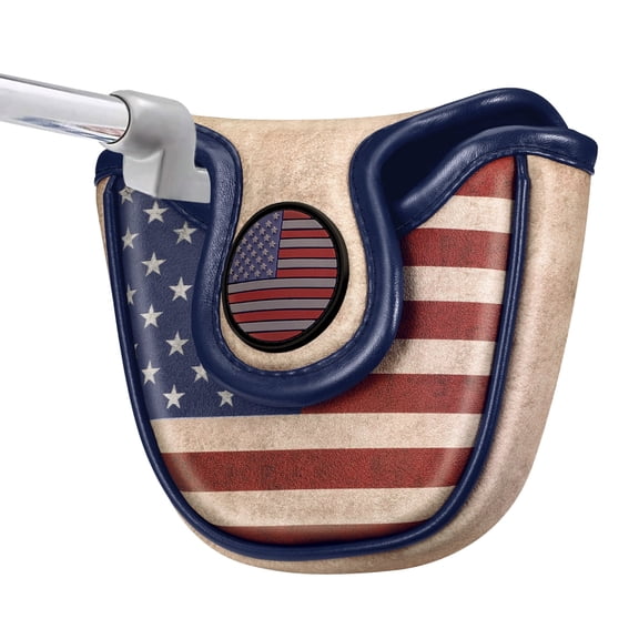 GIGAPOWER 250th USA Anniversary Golf Mallet Putter Cover, 4th of July Patriotic Elegant Embroidery Premium Leather Golf Club Head Cover Putter Headcover with Magnetic Closure Fits Most Putters
