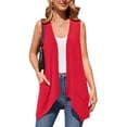 thumbnail image 6 of Uvplove Women's Summer Sleeveless Soft Knit Cardigan with Pockets High Low Drape Front Open Cardigan Blouse,Red,S, 6 of 13