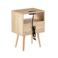 thumbnail image 4 of Algherohein Set of 2 Rattan Natural Finish Wood Nightstands 1 Drawer with Socket USB for Bedroom, 4 of 8