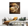 thumbnail image 5 of Lion Wall Art Christian Cross Lion And Lamb Pictures Wall Decor Lion Of Judah Canvas Painting Print Artwork Modern Home Decor Framed for Church Living Room Bedroom12inx16in, 5 of 6