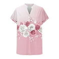 thumbnail image 7 of Floral Print Casual Tops for Women Summer Lightweight Elegant Tees Rolled Cuff Cap Short Sleeve Tops Button V Neck Ladies Work Tshirt Pink Tops,Size S-2XL, 7 of 7